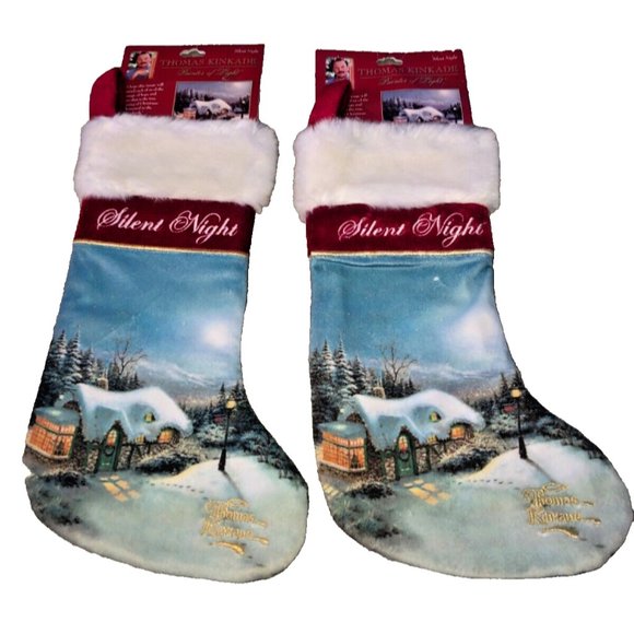 Thomas Kinkade 2004 Vintage‎ Silent Night Christmas Stocking Set (2)